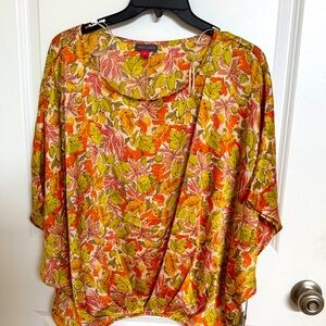 Vince Camuto Orange, Yellow & Green Floral Draped Tunic